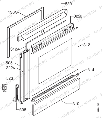 Взрыв-схема плиты (духовки) Zanussi Z66XMS - Схема узла Door 003